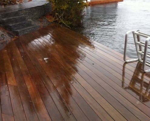 boat-dock-batu A boat dock constructed with batu 1x6 decking sits along puget sound